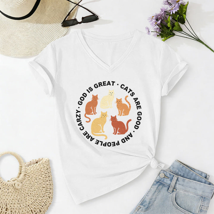 Christianartworkshop Lustiges christliches Katzenliebhaber-T-Shirt mit kreisförmigem Slogan, mehrfarbigem Kätzchenmotiv und V-Ausschnitt - Weiß - 2XL - image 20