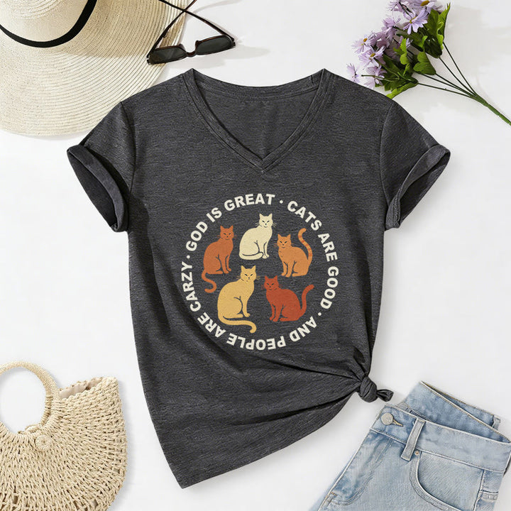 Christianartworkshop Lustiges christliches Katzenliebhaber-T-Shirt mit kreisförmigem Slogan, mehrfarbigem Kätzchenmotiv und V-Ausschnitt - Dunkelgrau - 2XL - image 2