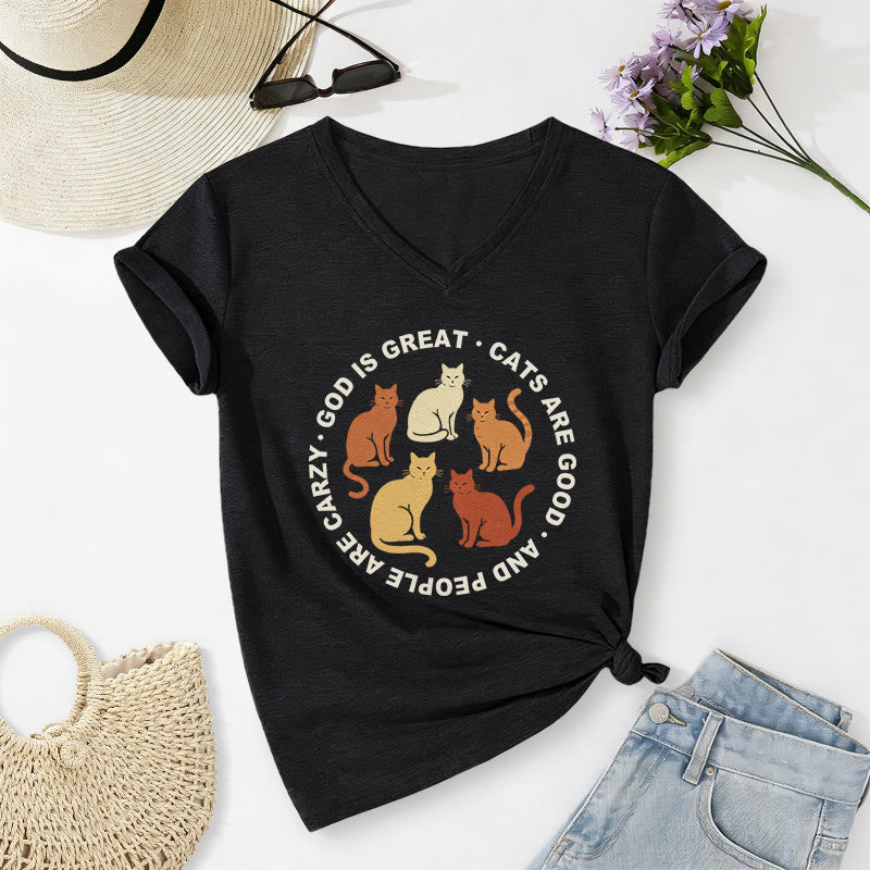 Christianartworkshop Lustiges christliches Katzenliebhaber-T-Shirt mit kreisförmigem Slogan, mehrfarbigem Kätzchenmotiv und V-Ausschnitt - Schwarz - 2XL - image 14