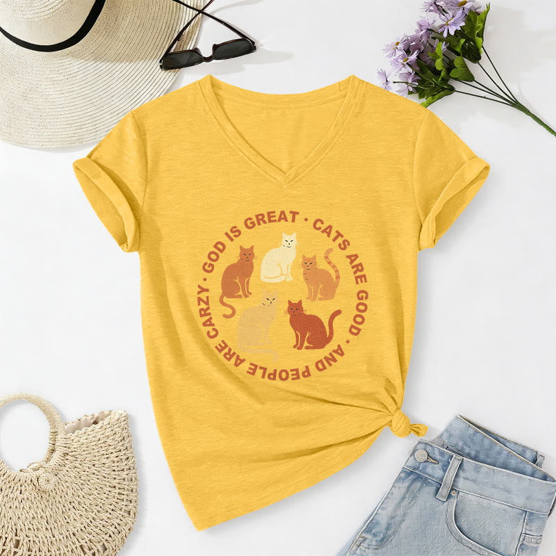Christianartworkshop Lustiges christliches Katzenliebhaber-T-Shirt mit kreisförmigem Slogan, mehrfarbigem Kätzchenmotiv und V-Ausschnitt - Gelb - 2XL - image 16