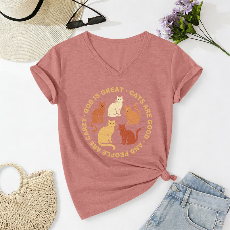 Christianartworkshop Lustiges christliches Katzenliebhaber-T-Shirt mit kreisförmigem Slogan, mehrfarbigem Kätzchenmotiv und V-Ausschnitt - Hellrosa - 2XL - image 12