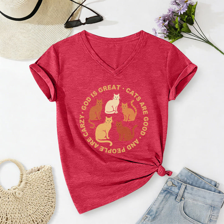 Christianartworkshop Lustiges christliches Katzenliebhaber-T-Shirt mit kreisförmigem Slogan, mehrfarbigem Kätzchenmotiv und V-Ausschnitt - Rot - 2XL - image 8