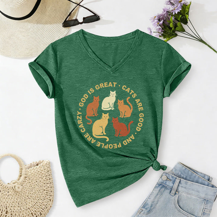 Christianartworkshop Lustiges christliches Katzenliebhaber-T-Shirt mit kreisförmigem Slogan, mehrfarbigem Kätzchenmotiv und V-Ausschnitt - Dunkelgrün - 2XL - image 24