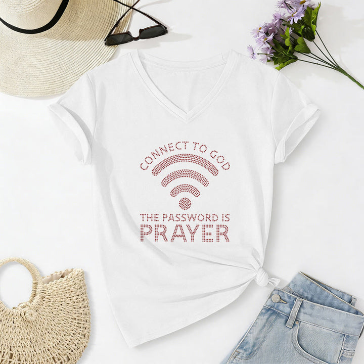 Christianartworkshop Verbinde dich mit Gott – WLAN-Symbol – Das Passwort ist Gebet – Grafik des Glaubens – Lässiges V-Ausschnitt-T-Shirt - Weiß - 2XL - image 20