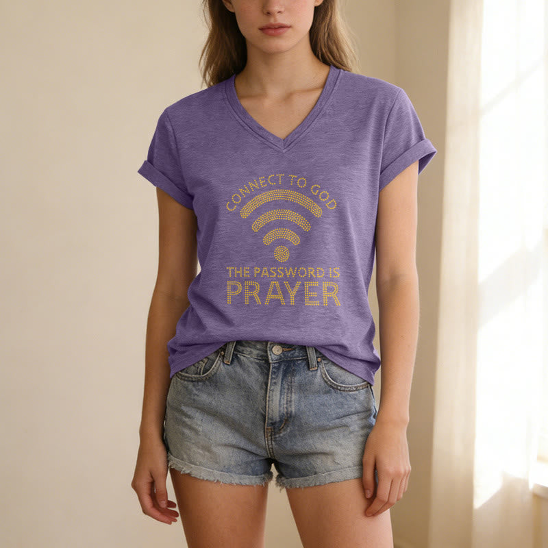Christianartworkshop Verbinde dich mit Gott – WLAN-Symbol – Das Passwort ist Gebet – Grafik des Glaubens – Lässiges V-Ausschnitt-T-Shirt - image 7