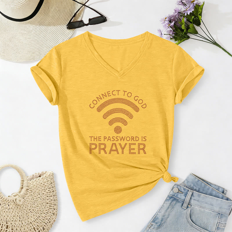 Christianartworkshop Verbinde dich mit Gott – WLAN-Symbol – Das Passwort ist Gebet – Grafik des Glaubens – Lässiges V-Ausschnitt-T-Shirt - Gelb - 2XL - image 16