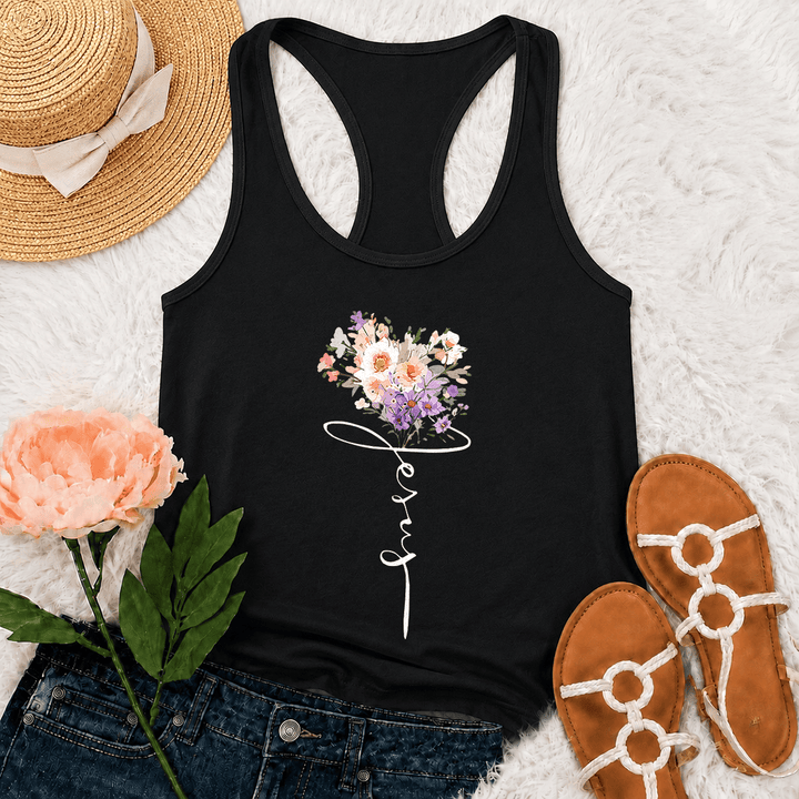 Christianartworkshop Tanktop mit weichem Pastellmuster, wildem Blumenmuster und Glaubensschrift (Stem Art Racerback) - Schwarz - 2XL - image 9