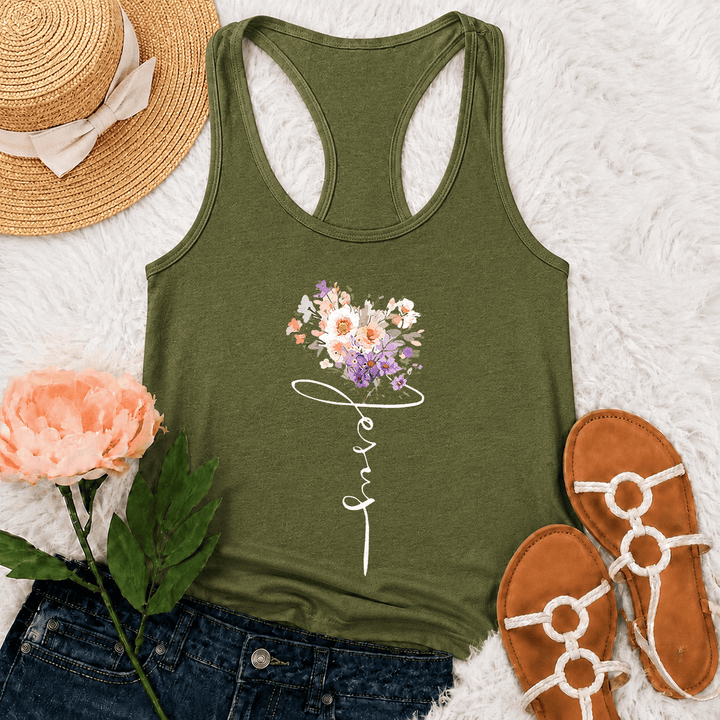 Christianartworkshop Tanktop mit weichem Pastellmuster, wildem Blumenmuster und Glaubensschrift (Stem Art Racerback) - Armeegrün - 2XL - image 0