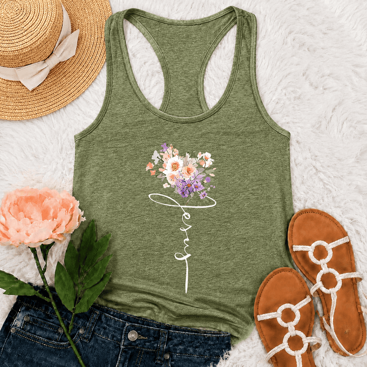 Christianartworkshop Tanktop mit weichem Pastellmuster, wildem Blumenmuster und Glaubensschrift (Stem Art Racerback) - Olivgrün - 2XL - image 6