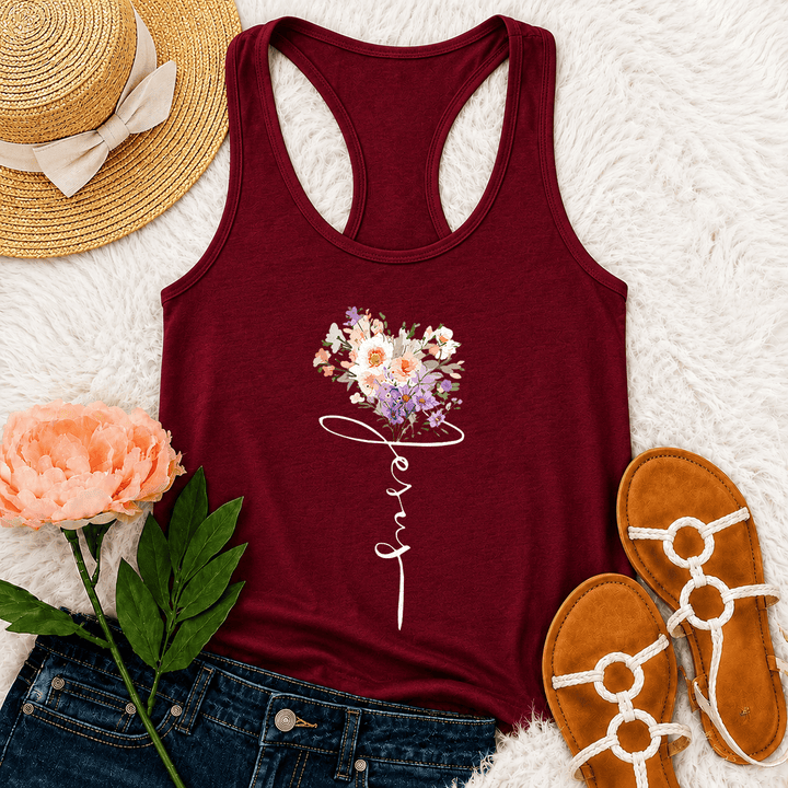 Christianartworkshop Tanktop mit weichem Pastellmuster, wildem Blumenmuster und Glaubensschrift (Stem Art Racerback) - Wein - 2XL - image 24