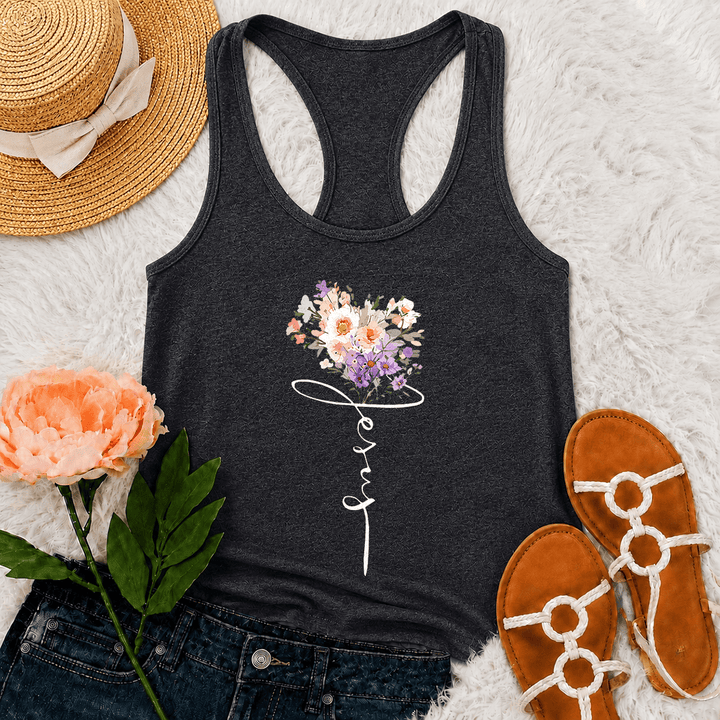 Christianartworkshop Tanktop mit weichem Pastellmuster, wildem Blumenmuster und Glaubensschrift (Stem Art Racerback) - Grau - 2XL - image 15