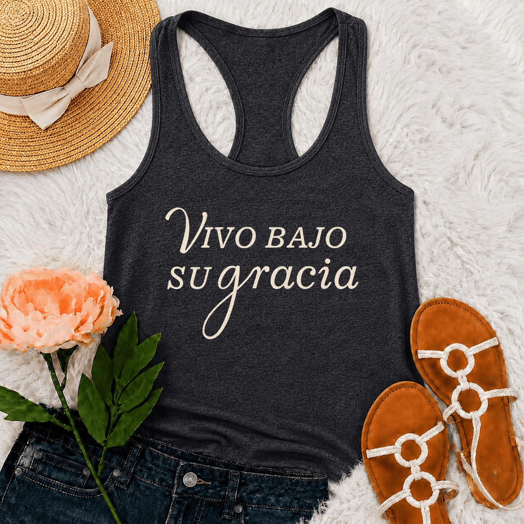 Christianartworkshop Tanktop mit schlichtem spanischem Schriftzug „Gottesdienst“ und Racerback-Rückenausschnitt - Grau - 2XL - image 18