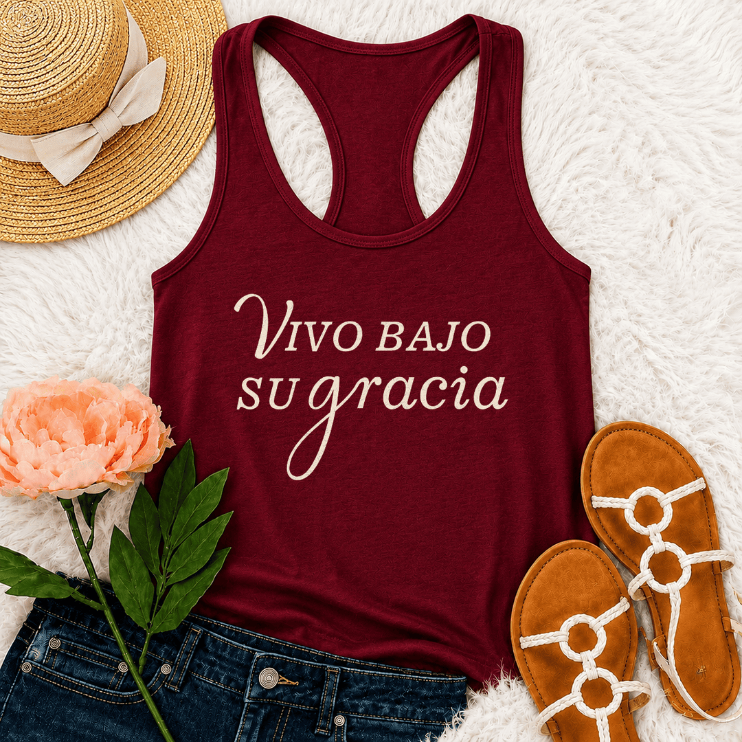 Christianartworkshop Tanktop mit schlichtem spanischem Schriftzug „Gottesdienst“ und Racerback-Rückenausschnitt - Wein - 2XL - image 27