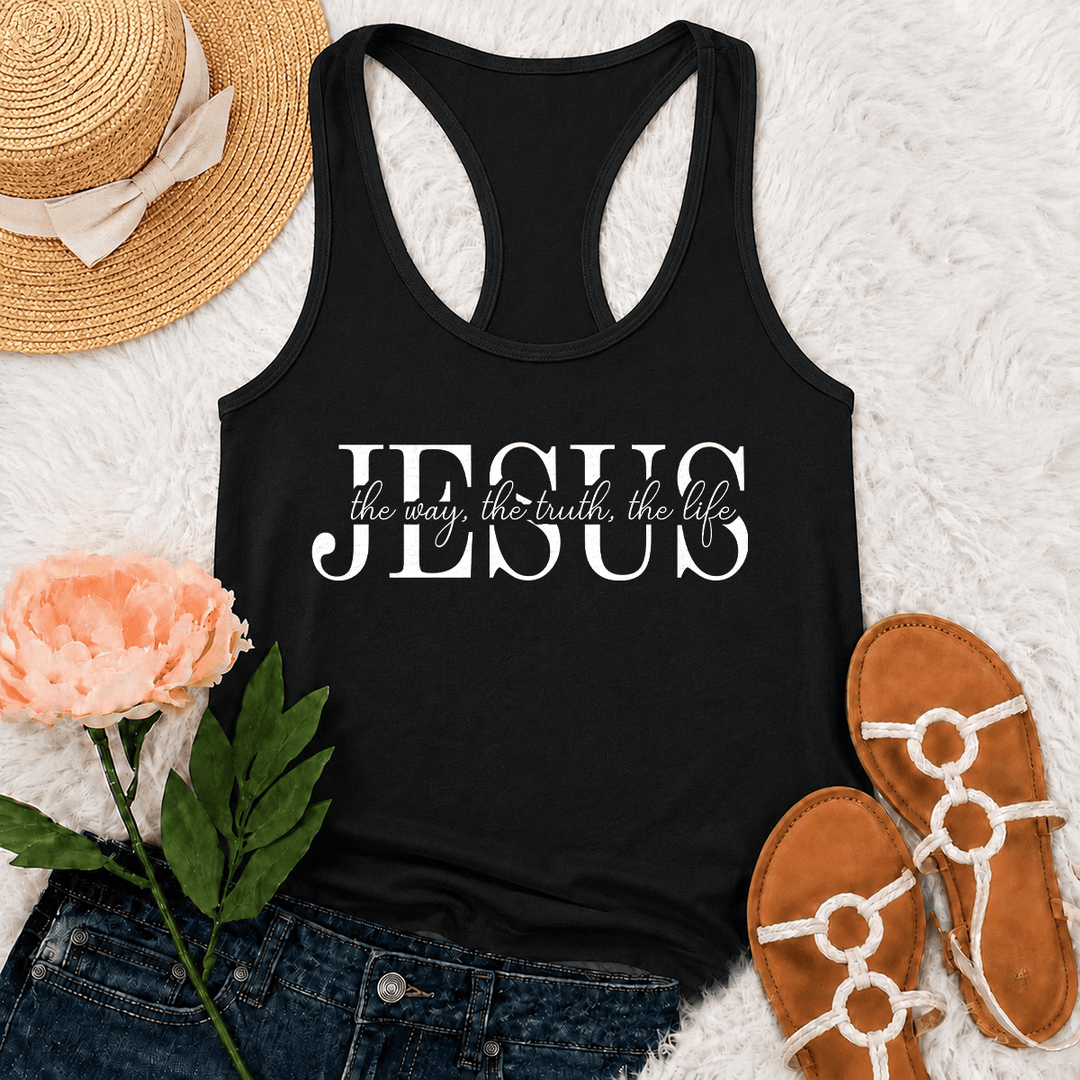 Christianartworkshop Jesus The Way The Truth The Life Gemischte Serif- und Kursivschrift Glaubenstext Racerback Tank Top - Schwarz - 2XL - image 6