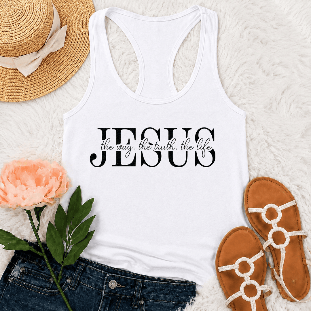 Christianartworkshop Jesus The Way The Truth The Life Gemischte Serif- und Kursivschrift Glaubenstext Racerback Tank Top - Weiß - 2XL - image 18