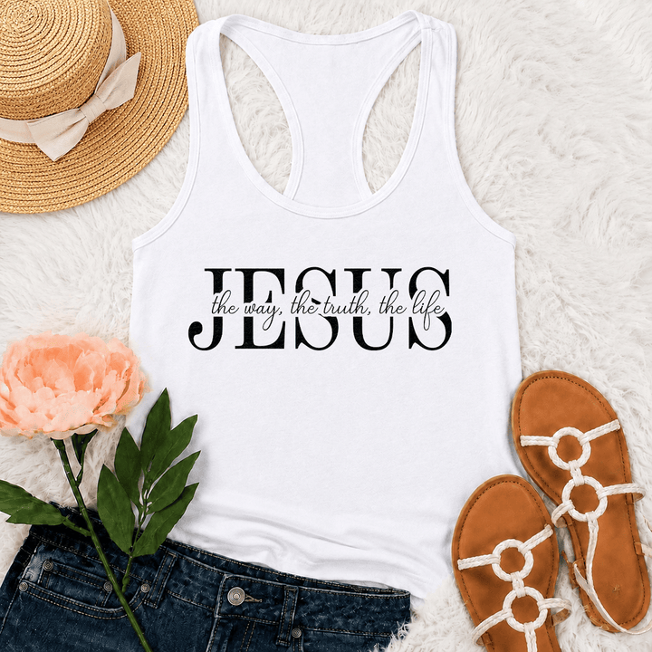 Christianartworkshop Jesus The Way The Truth The Life Gemischte Serif- und Kursivschrift Glaubenstext Racerback Tank Top - Weiß - 2XL - image 18