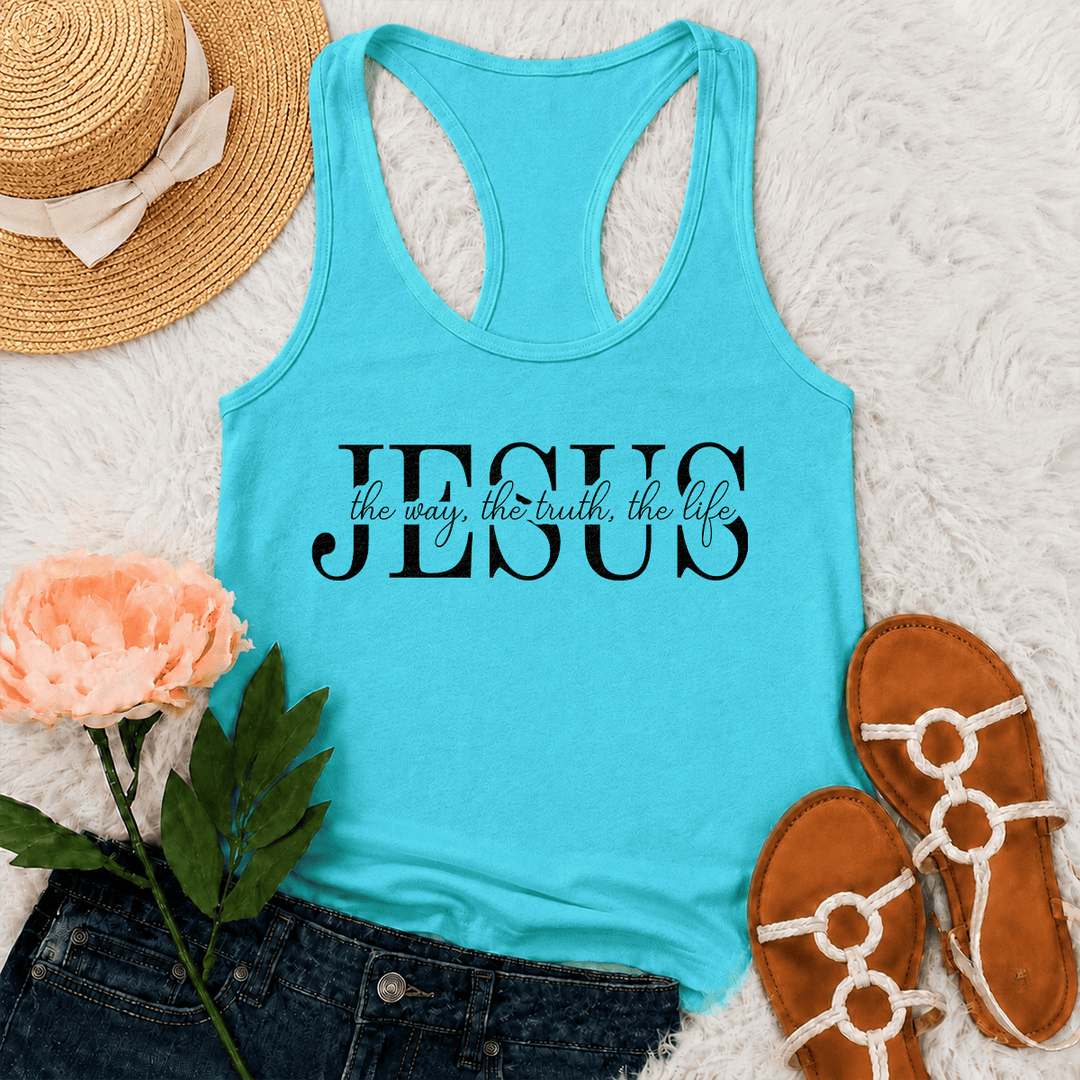 Christianartworkshop Jesus The Way The Truth The Life Gemischte Serif- und Kursivschrift Glaubenstext Racerback Tank Top - Minze - 2XL - image 21