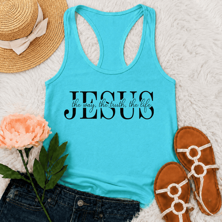 Christianartworkshop Jesus The Way The Truth The Life Gemischte Serif- und Kursivschrift Glaubenstext Racerback Tank Top - Minze - 2XL - image 21