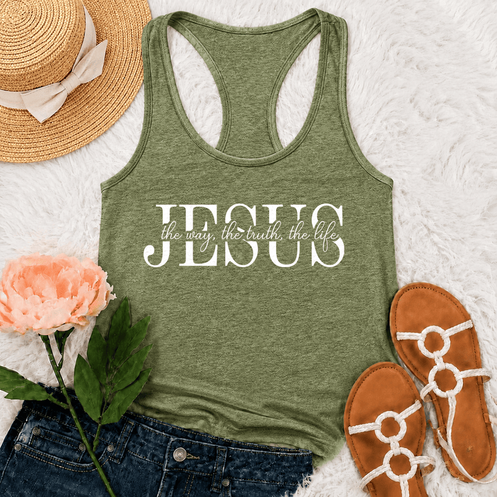 Christianartworkshop Jesus – Der Weg, die Wahrheit, das Leben – Tanktop mit gemischter Serifen- und Kursivschrift – Glaube-Text - Olivgrün - 2XL - image 15