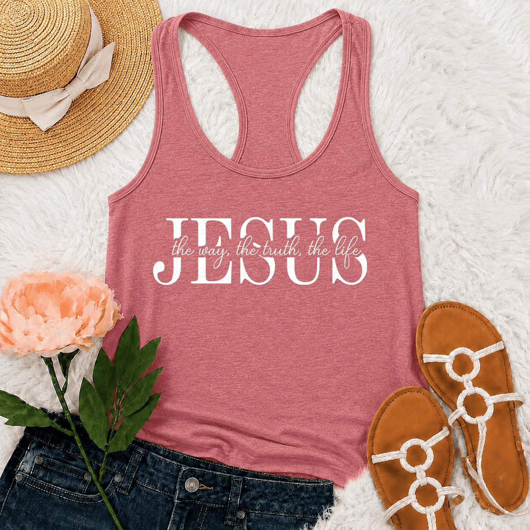 Christianartworkshop Jesus The Way The Truth The Life Gemischte Serif- und Kursivschrift Glaubenstext Racerback Tank Top - Rosa - 2XL - image 24