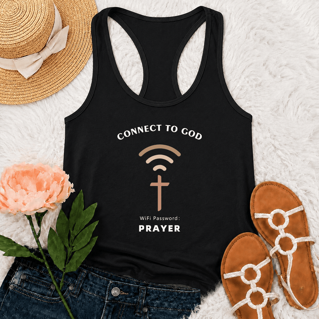 Christianartworkshop Verbinde dich mit Gott WLAN-Signal Kreuz Grafik WLAN-Passwort Gebet Lässiges inspirierendes Racerback-Tanktop - Schwarz - 2XL - image 0