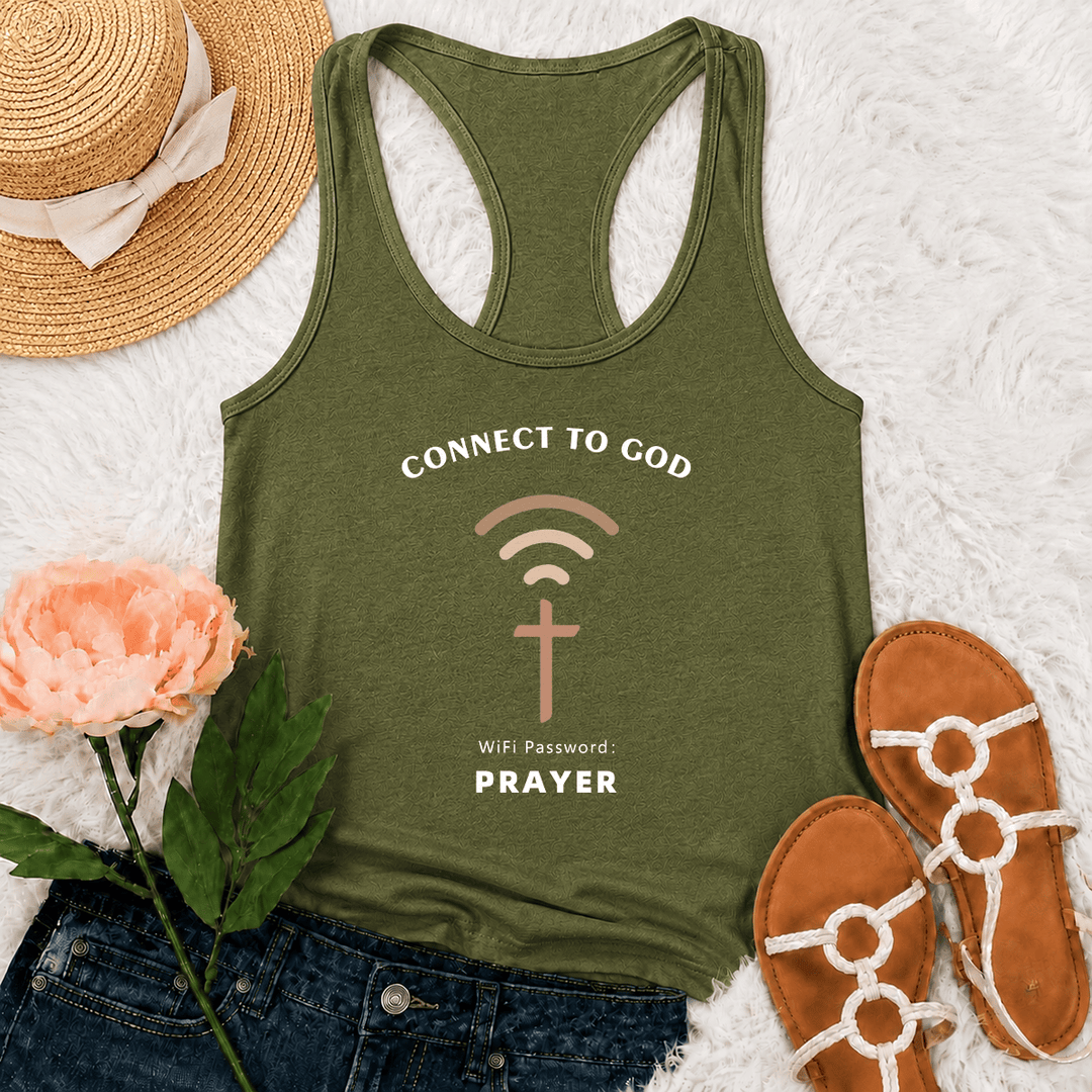 Christianartworkshop Verbinde dich mit Gott – WLAN-Signalkreuz-Grafik – WLAN-Passwort-Gebet – Lässiges, inspirierendes Racerback-Tanktop - Armeegrün - 2XL - image 18