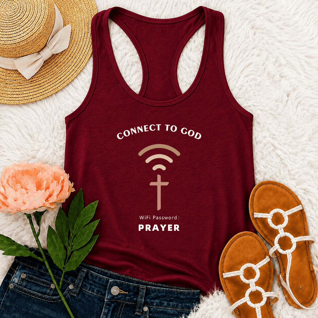 Christianartworkshop Verbinde dich mit Gott – WLAN-Signalkreuz-Grafik – WLAN-Passwort-Gebet – Lässiges, inspirierendes Racerback-Tanktop - Wein - 2XL - image 6