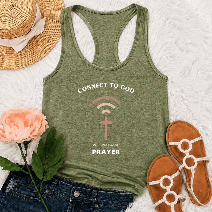 Christianartworkshop Verbinde dich mit Gott WLAN-Signal Kreuz Grafik WLAN-Passwort Gebet Lässiges inspirierendes Racerback-Tanktop - Olivgrün - 2XL - image 24