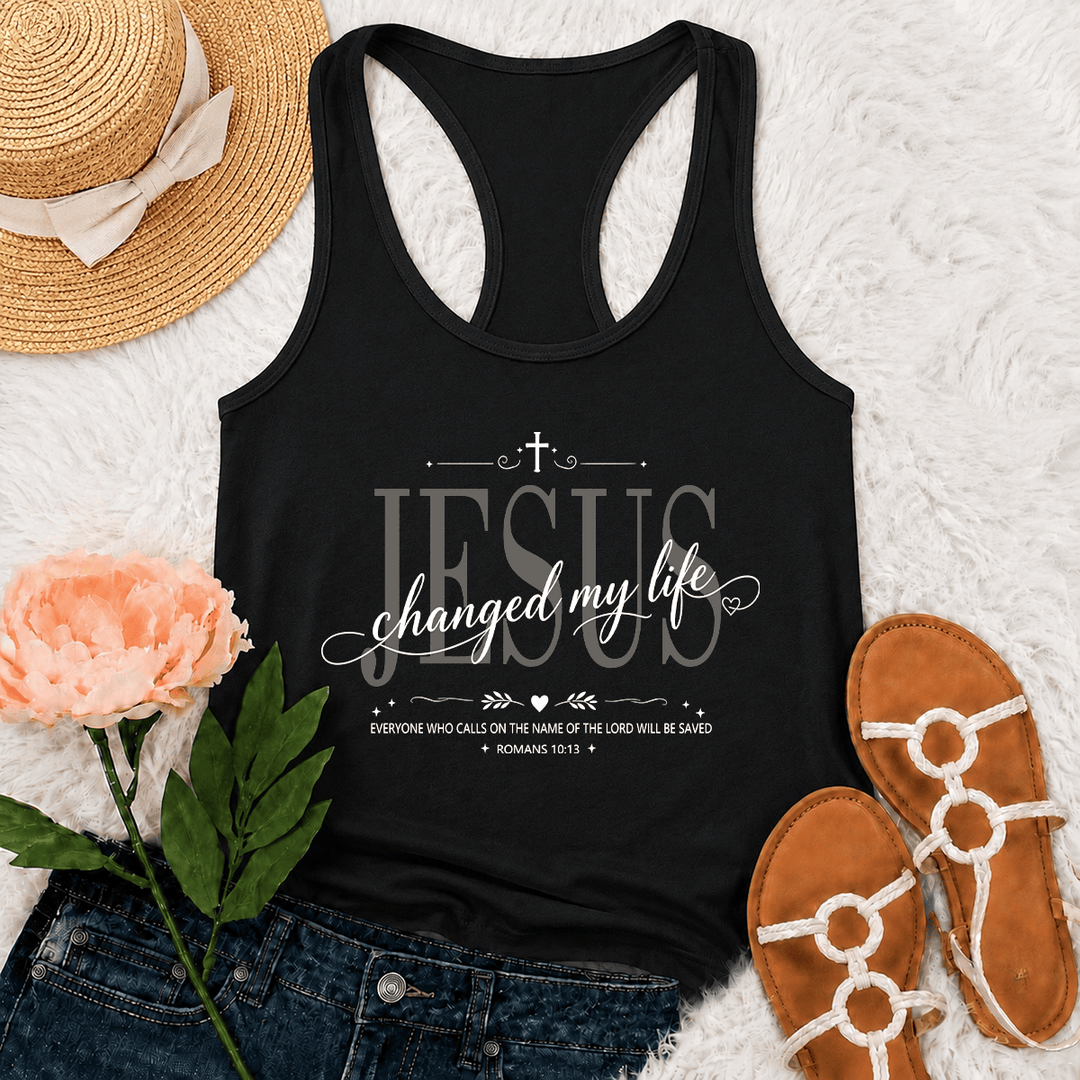 Christianartworkshop Jesus hat mein Leben verändert – Tanktop mit zweifarbigem Kreuz und Herzmotiv, Römer 10,13, dekorativer Rahmen - Schwarz - 2XL - image 3