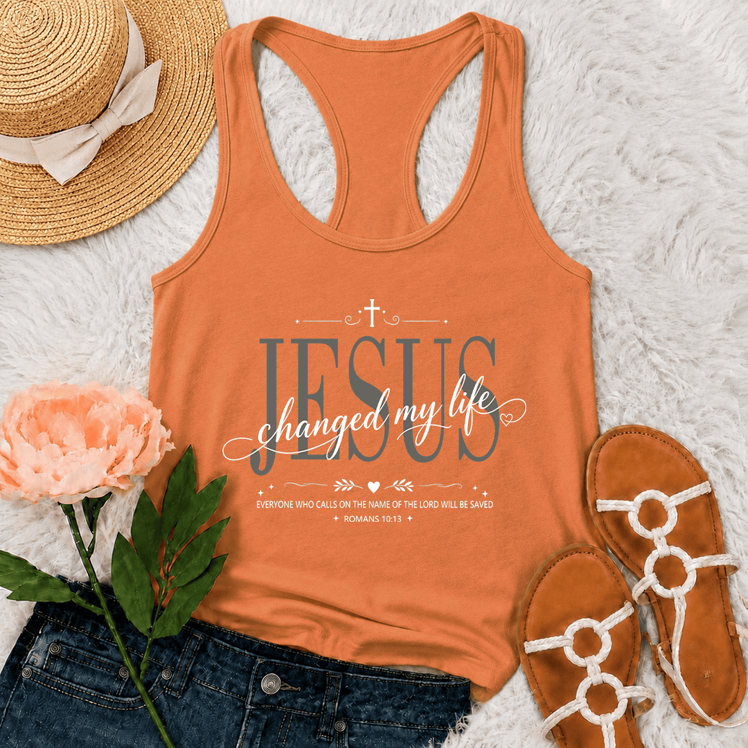 Christianartworkshop Jesus hat mein Leben verändert – Zweifarbige Schriftart, Kreuz, Herz, Römer 10,13, dekorativer Rahmen, Grafik, Racerback-Tanktop - Orange - 2XL - image 18