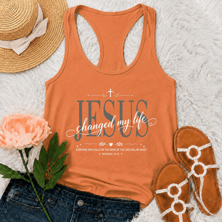 Christianartworkshop Jesus hat mein Leben verändert – Zweifarbige Schriftart, Kreuz, Herz, Römer 10,13, dekorativer Rahmen, Grafik, Racerback-Tanktop - Orange - 2XL - image 18