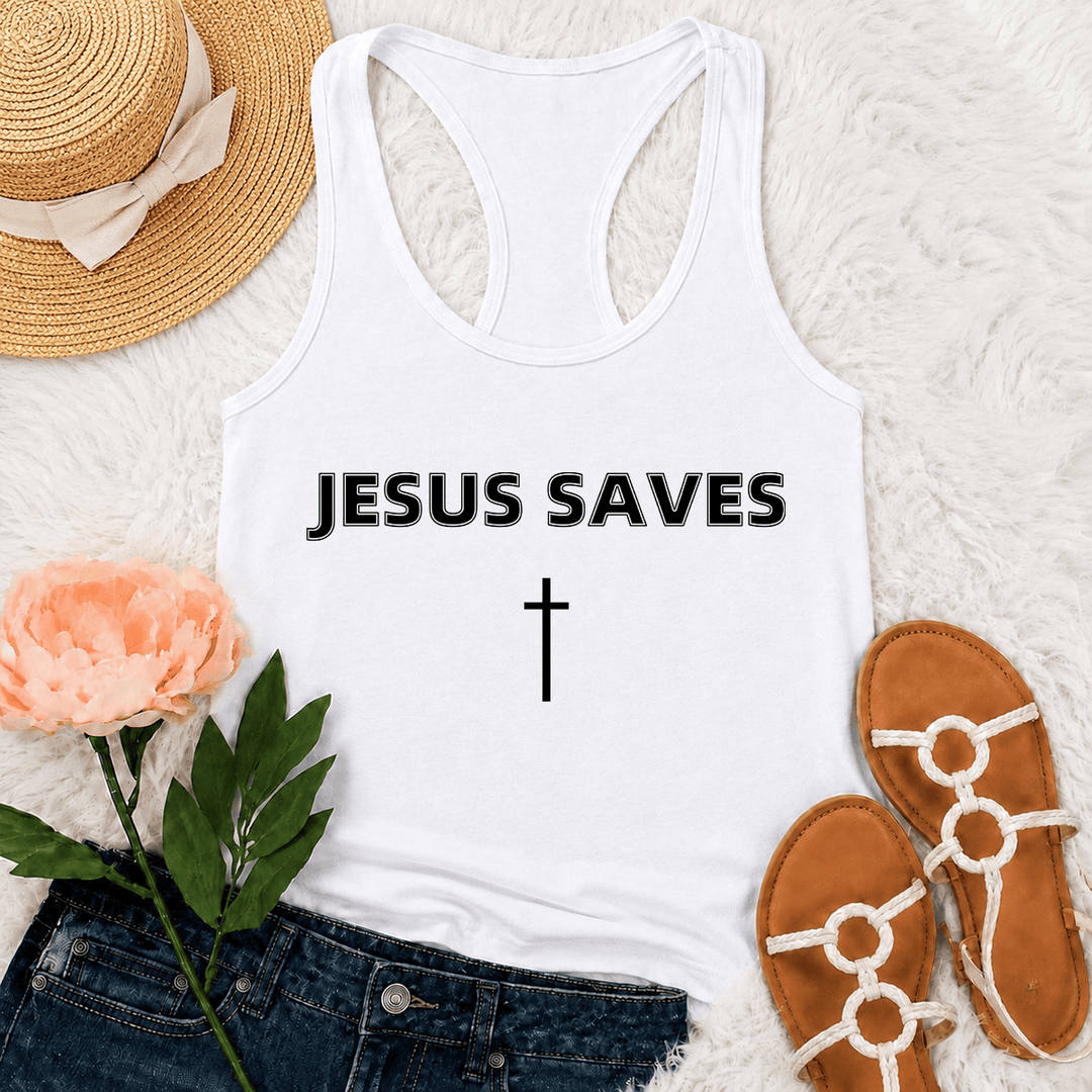 Christianartworkshop Jesus rettet – Fettgedrucktes Tanktop mit schlichtem vertikalem Kreuz und minimalistischer Grafik im Racerback-Stil - Weiß - 2XL - image 12