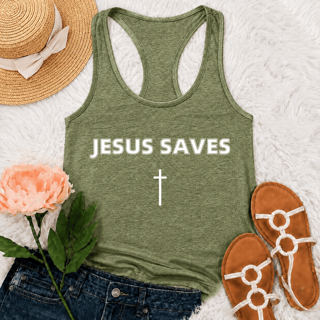 Christianartworkshop Jesus Saves Fettdruck-Tanktop mit schlichtem vertikalem Kreuz und minimalistischer Grafik - Olivgrün - 2XL - image 27