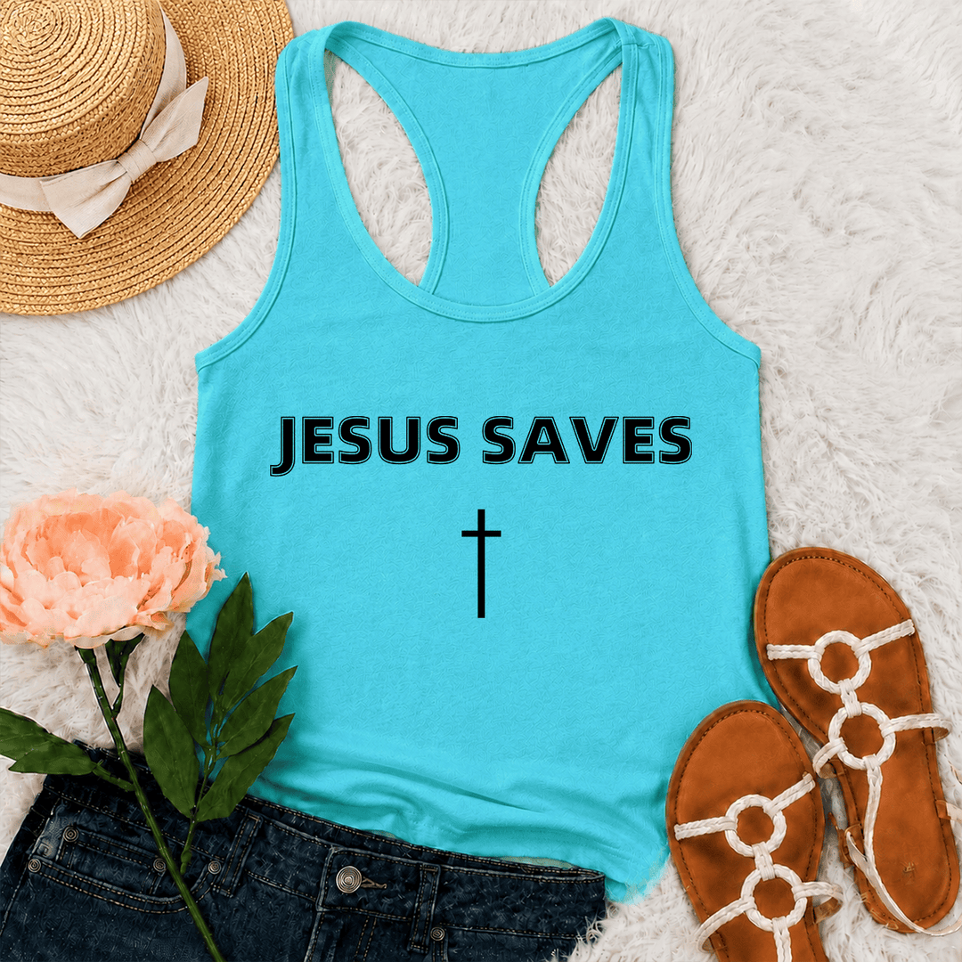 Christianartworkshop Jesus Saves Fettdruck-Tanktop mit schlichtem vertikalem Kreuz und minimalistischer Grafik - Minze - 2XL - image 0