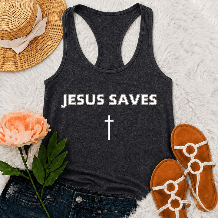 Christianartworkshop Jesus Saves Fettdruck-Tanktop mit schlichtem vertikalem Kreuz und minimalistischer Grafik - Grau - 2XL - image 15