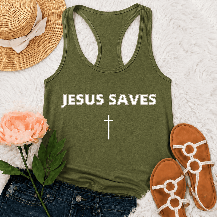 Christianartworkshop Jesus Saves Fettdruck-Tanktop mit schlichtem vertikalem Kreuz und minimalistischer Grafik - Armeegrün - 2XL - image 21