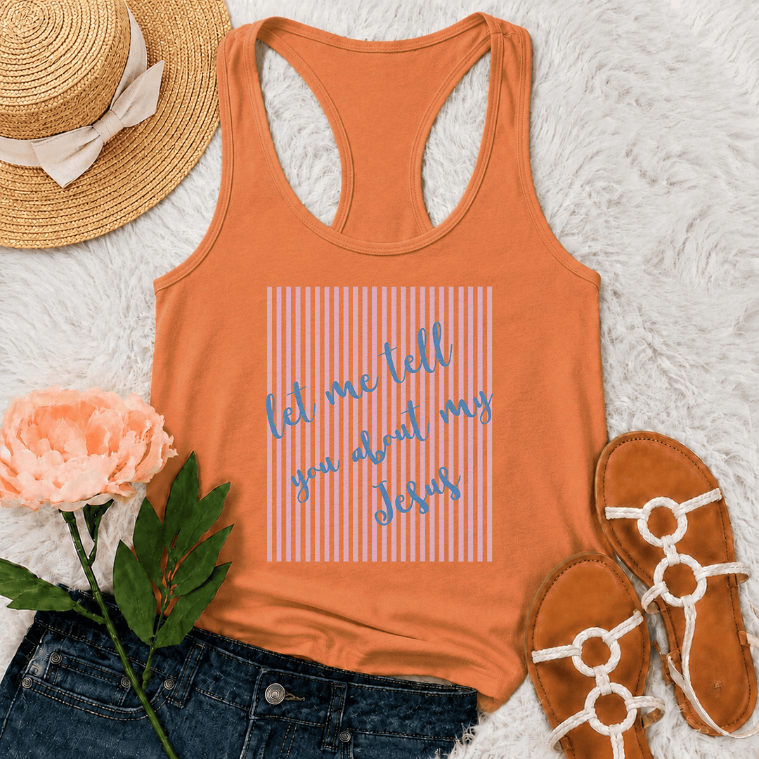 Christianartworkshop Tanktop mit schräger, handgeschriebener Aufschrift „Lass mich dir von meinem Jesus erzählen“ und gestreiftem Blockdruck-Hintergrundmuster - Orange - 2XL - image 17