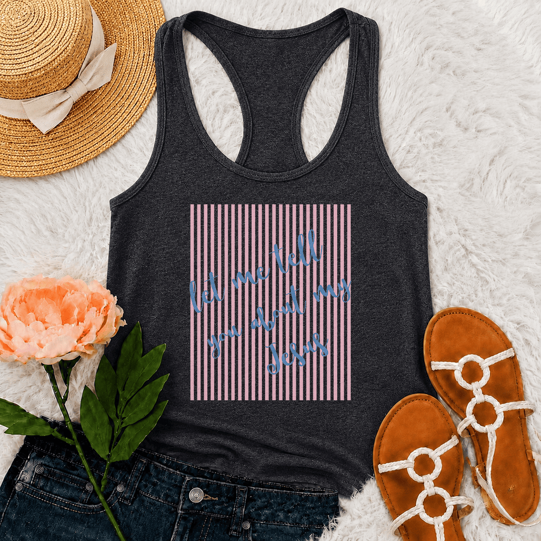 Christianartworkshop Tanktop mit schräger, handgeschriebener Aufschrift „Lass mich dir von meinem Jesus erzählen“ und gestreiftem Blockdruck-Hintergrundmuster - Grau - 2XL - image 14