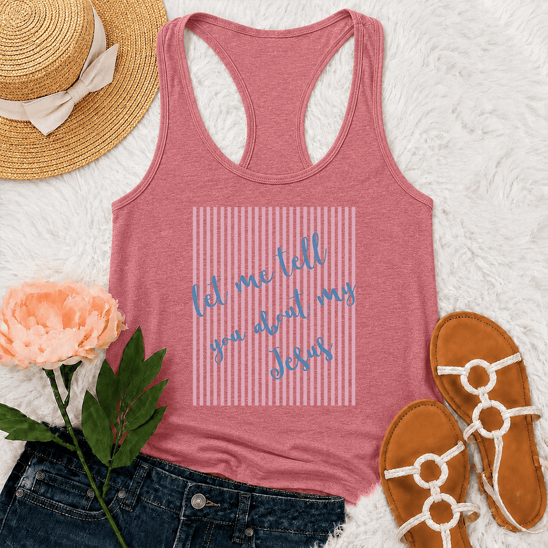 Christianartworkshop Tanktop mit schrägem, handgeschriebenem Schriftzug „Let Me Tell You About My Jesus“ und gestreiftem Blockdruck-Hintergrund - Rosa - 2XL - image 9