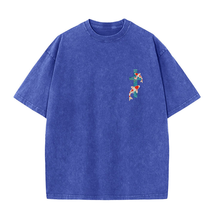 Christianartworkshop Gebogener Bogen, Schriftzug Jesaja 43,2, Orientalisches Koi-Blumenarrangement, Doppelseitiges, gewaschenes Unisex-T-Shirt mit Glaubensmotiv - image 17