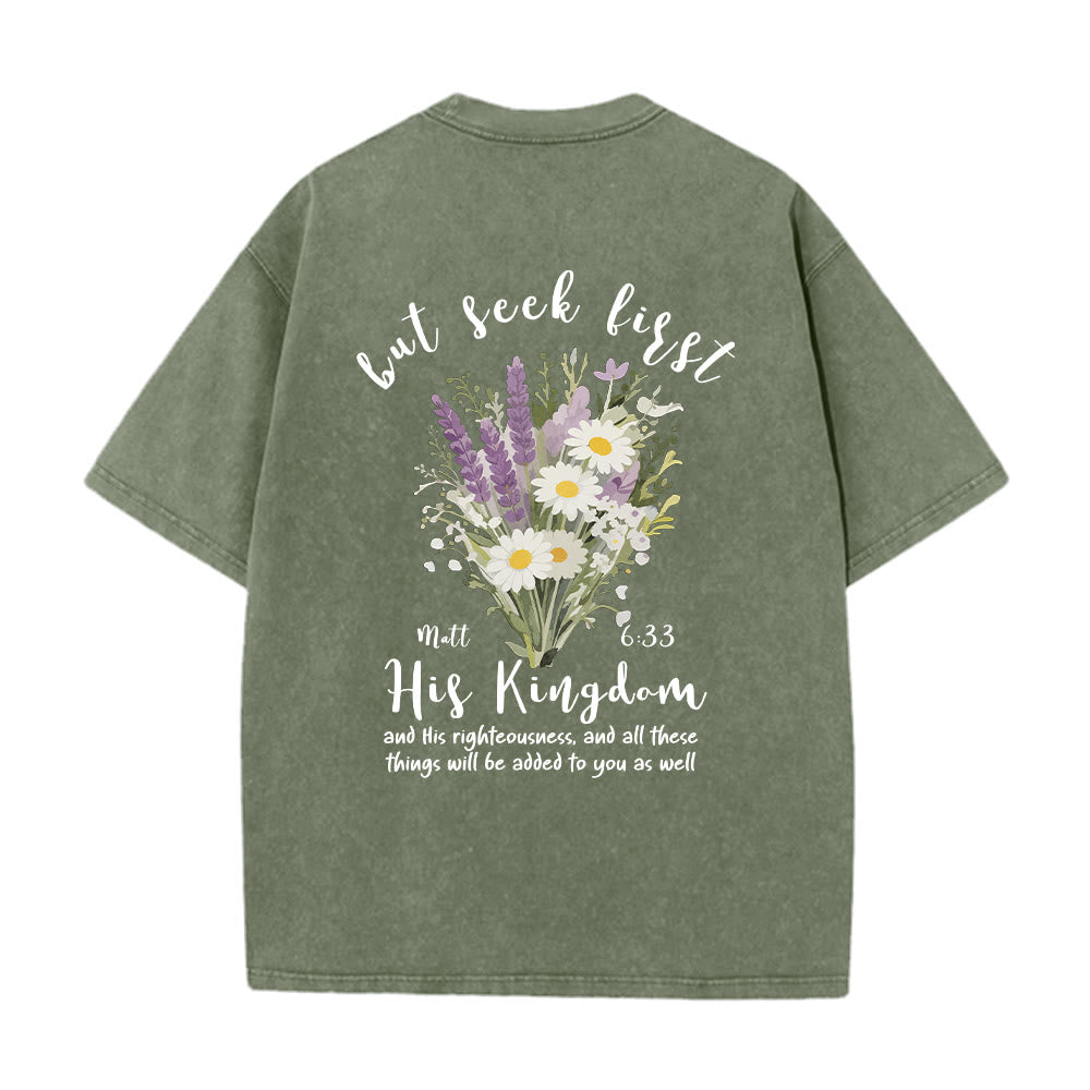 Christianartworkshop Mini-Lavendel-Gänseblümchenstrauß, großes florales Gesteck, inspirierender Vers, gewaschenes T-Shirt - image 23
