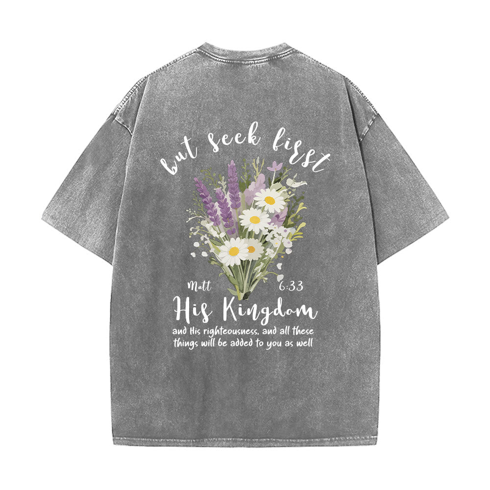 Christianartworkshop Mini-Lavendel-Gänseblümchenstrauß, großes florales Gesteck, inspirierender Vers, gewaschenes T-Shirt - image 26