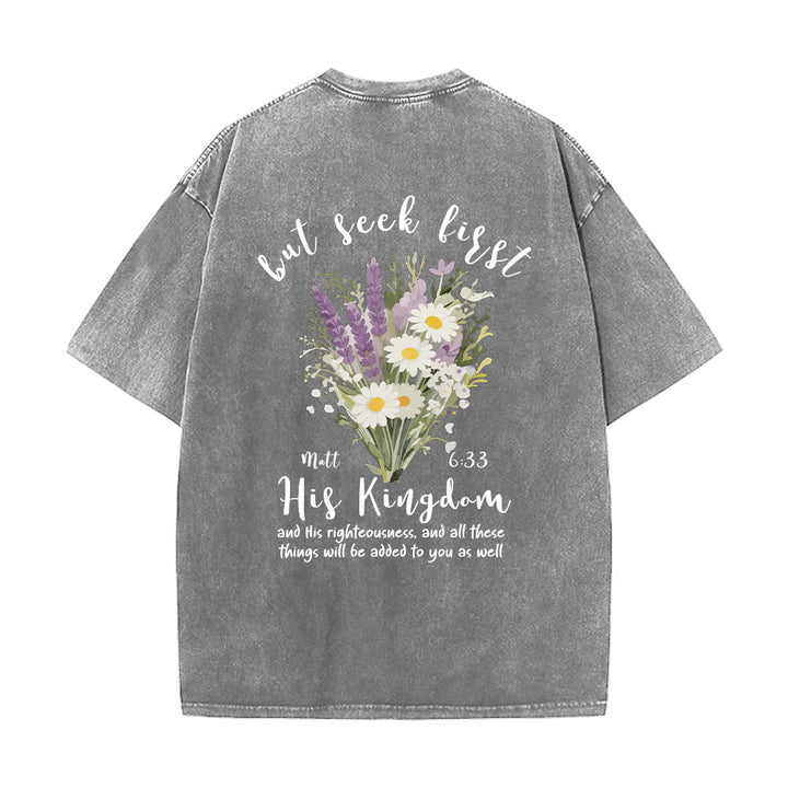 Christianartworkshop Mini-Lavendel-Gänseblümchenstrauß, großes florales Gesteck, inspirierender Vers, gewaschenes T-Shirt - image 26