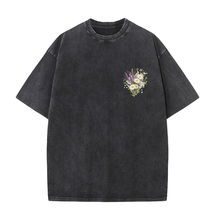 Christianartworkshop Mini-Lavendel-Gänseblümchenstrauß, großes florales Gesteck, inspirierender Vers, gewaschenes T-Shirt - image 13