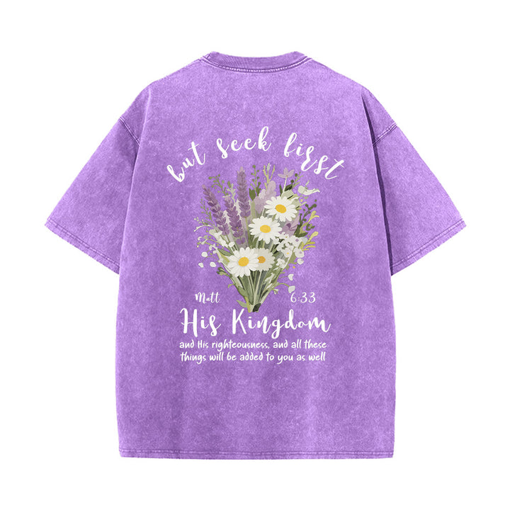 Christianartworkshop Mini-Lavendel-Gänseblümchenstrauß, großes florales Gesteck, inspirierender Vers, gewaschenes T-Shirt - image 11