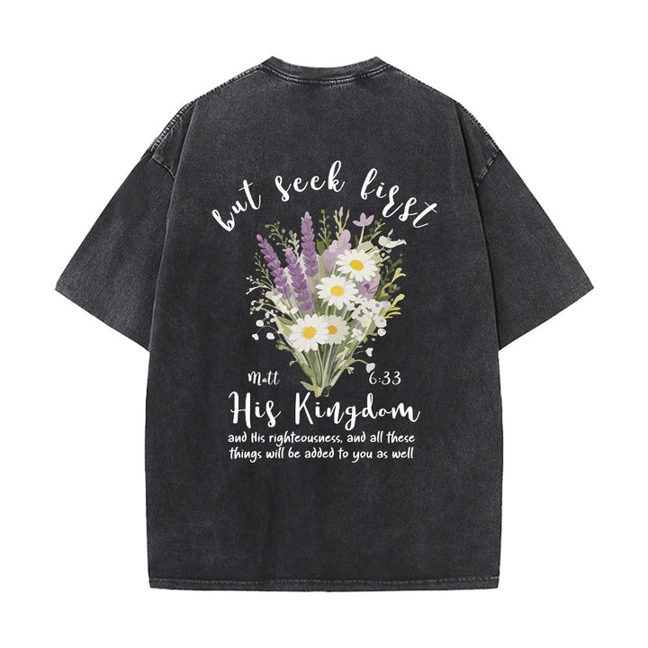 Christianartworkshop Mini-Lavendel-Gänseblümchenstrauß, großes florales Gesteck, inspirierender Vers, gewaschenes T-Shirt - image 14