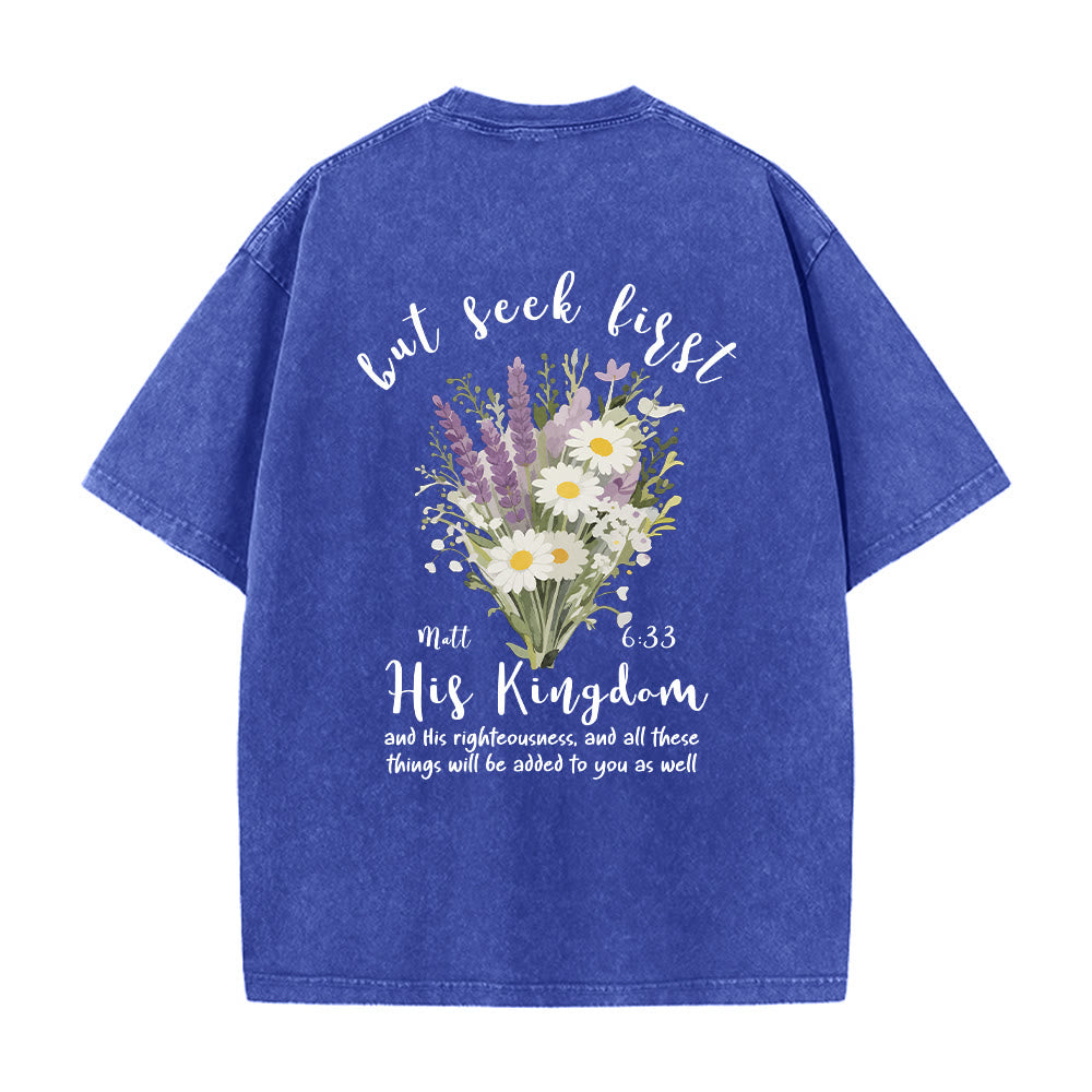 Christianartworkshop Mini-Lavendel-Gänseblümchenstrauß, großes florales Gesteck, inspirierender Vers, gewaschenes T-Shirt - image 20