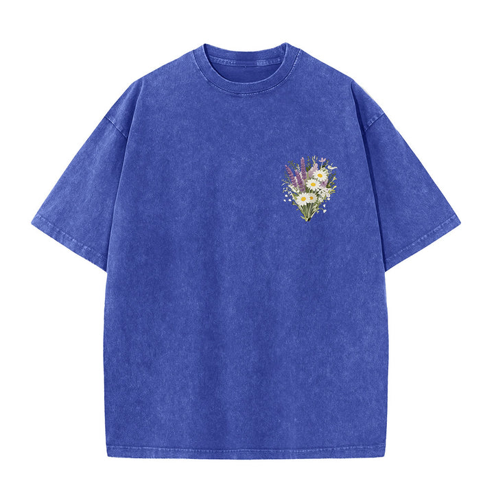 Christianartworkshop Mini-Lavendel-Gänseblümchenstrauß, großes florales Gesteck, inspirierender Vers, gewaschenes T-Shirt - image 19