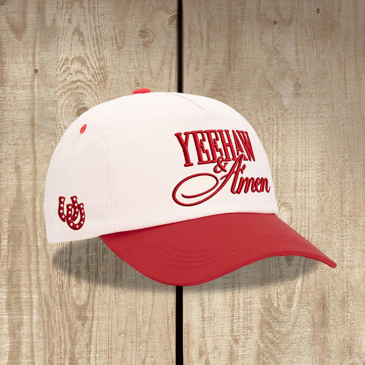 Christianartworkshop Baseballkappe im Western-Stil mit auffälliger Block- und Schreibschrift, gesticktem Hufeisenmotiv und verstellbarem Verschluss - Rot - image 3