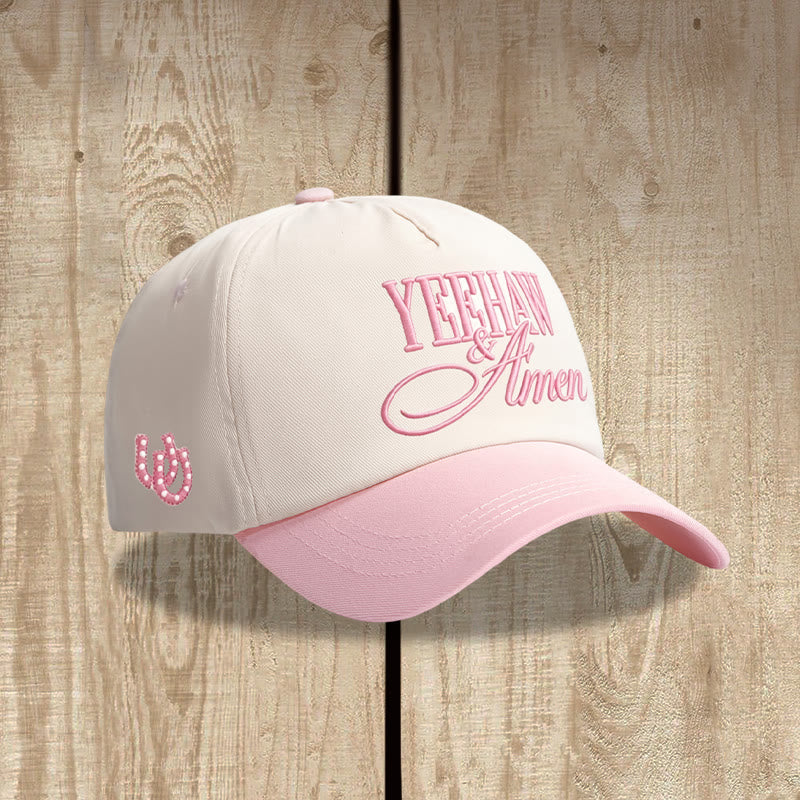 Christianartworkshop Baseballkappe im Western-Stil mit auffälliger Block- und Schreibschrift, gesticktem Hufeisenmotiv und verstellbarem Verschluss - Rosa - image 1